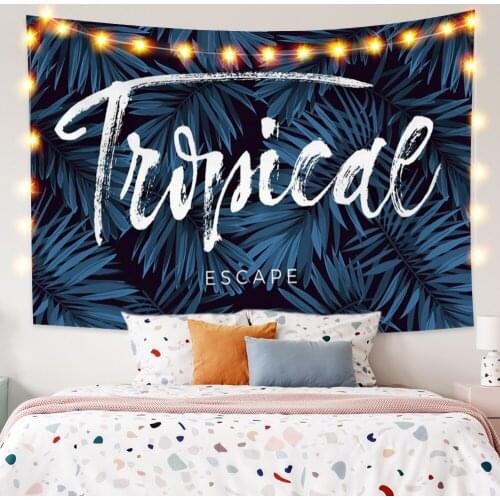 Tropical Plant Tapestry Dust Blue Palm Leaf Fashion Wall Hanging Bedroom Dorm Boho Summer Party Decoration Picnic Beach Mat