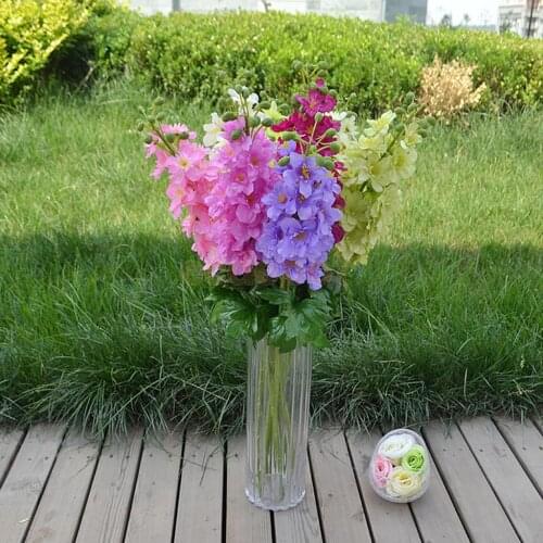 Artificial Silk Delphinium Flowers Leaves Plant Home Table Arrangement Decor