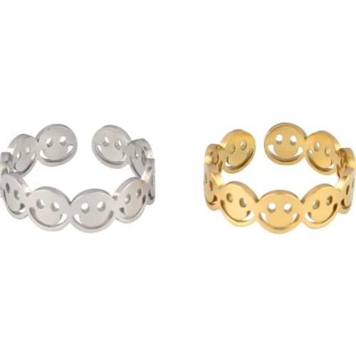 Punk Stainless Steel Ring Women Happy Smiling Face Open Rings For Women Geometric Ring Adjustable Ring Fashion Jewelry Best Gift