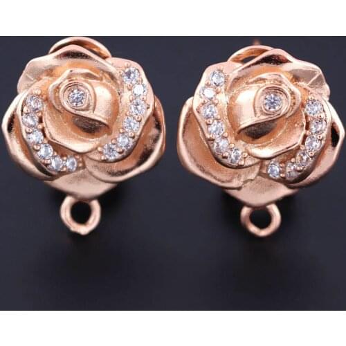 Creative Earrings Connector Linkers Micro Pave CZ Rose Flower Base For DIY Crystal Pearl Tassel Drop Earring Findings Components