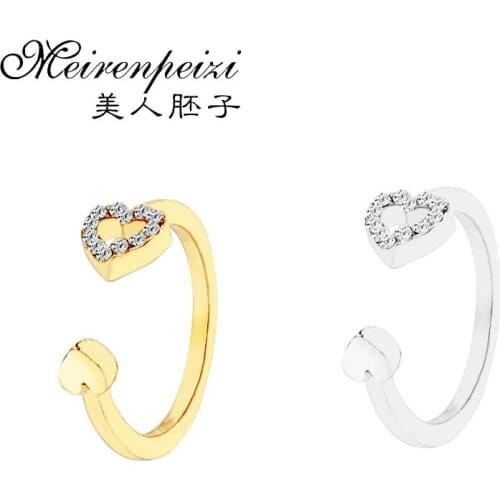 Minimalist Dainty Initial Open Ring Personalized Small Crystal Love Heart Ring Silver Gold Initials Wedding Ring Gift for Her