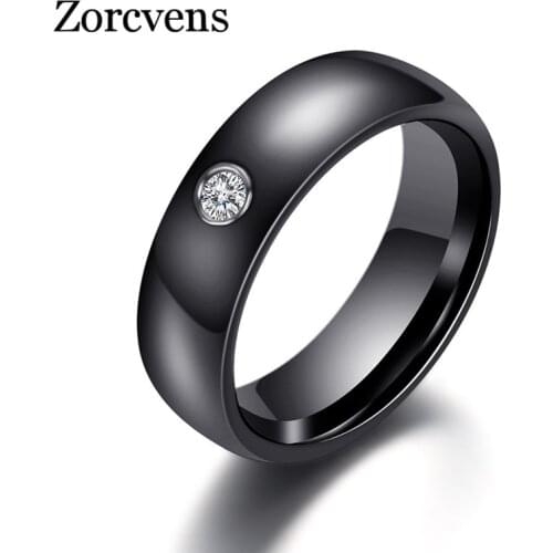 ZORCVENS Fashion Men Women Black White Colorful Ring Ceramic Ring For Women With Big Crystal Wedding Band Ring