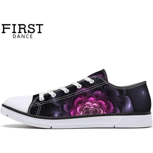 FIRST DANCE Floral Walking Custom Printed Shoes Men Shoes Black Classic Canvas Shoes Men Casual Spring Flower Shoes Men Flats