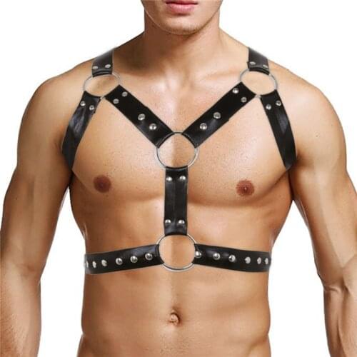 Male Fetish Tops Sexy Chest Harness Strap Polyester Body Bondage Gay Sex Clothes Punk Gothic Shoulder Harness Men for Rave Party