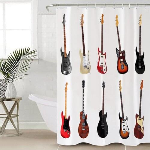 Electric Guitar Music Shower Curtain Bathroom Decorative Waterproof Polyester Fabric Curtain for Bathroom