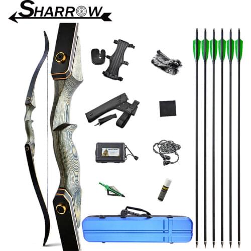 60inch Recurve Bow Case Set Carbon Arrow Recurve Bow Arrow Quiver Set Wooden Riser 25-60lbs Archery Hunting Accessories