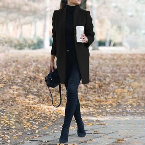 New Style Autumn Winter Coat Solid Color Suit Stand Collar Women Coats Elegant Fashion All-Mature Simple Ladies Cardigan