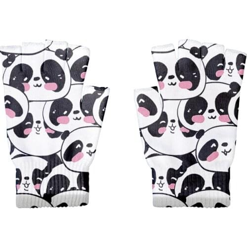 Fashion Short Knitted Panda Gloves Spring Summer Unisex Fingerless Gloves Mens Non-slip Cycling Mittens Festival Gifts