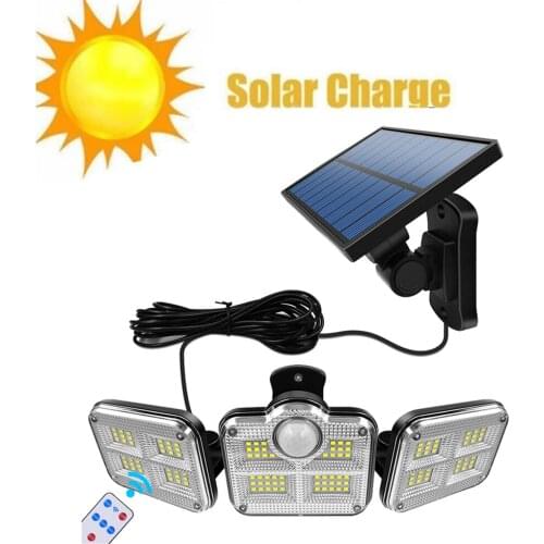 138 led remote seperable Rechargeable Solar Wall Light Flood Light 3 Adjustable Heads 270° Wide Lighting Angle Waterproof Motion