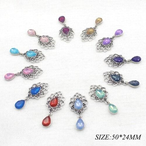 New Fashion 10 Pcs/Lot 24*50MM Mixed Color Retro Alloy Drop Water Drop Pendant DIY Clothing Decoration Accessories