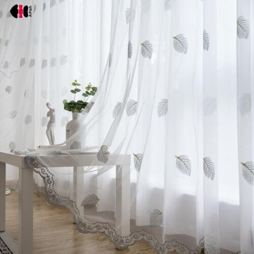 Pastoral leaves Sheer Curtain for Living Room Delicate Lace Bottom Custom Made French Window Treatment Panels M093c