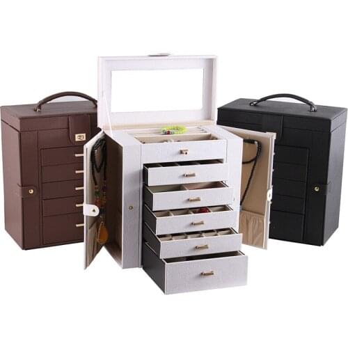 Jewelry Box Large Capacity Princess European Korea Makeup Organizer Multi-function Earrings Plate Wooden Jewelry Storage Box