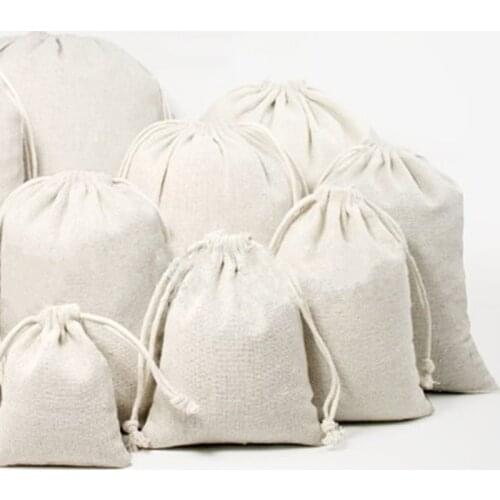 1Pc Cotton Fabric Drawstring Storage Bag Food Underwear Socks Jewelry Organizer Kitchen Environmental Flour Rice Holder