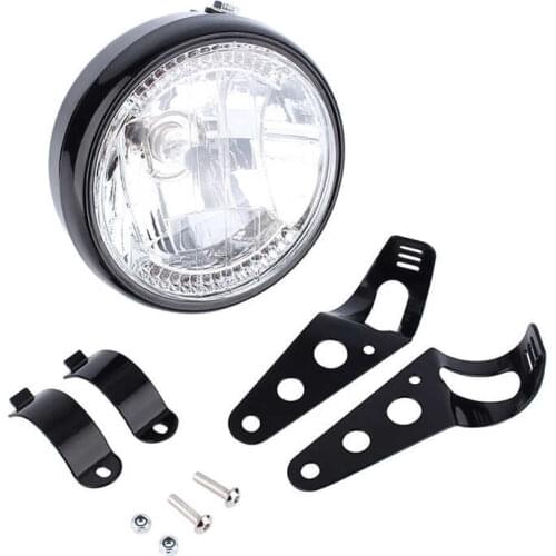 Universal Motorcycle Headlight 7" 12V H4 35W Round Yellow LED Headlamp With Mount Bracket