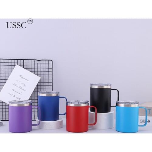 USSC 12oz Handle Cup Double Layer Insulated Office Coffee Mug 304 Stainless Steel Insulated Cup Vacuum Handle Portable HZ015