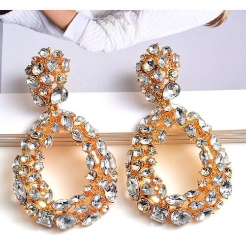 Vintage Hanging Hollowed-out Metal Water Drop Earrings Studded With Full Colorful Crystals Fine Jewelry Accessories For Women