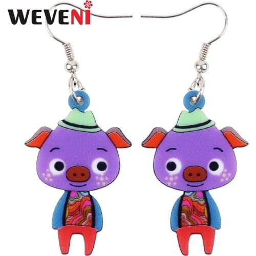 WEVENI Original Acrylic Anime Pig Piggy Earrings New Long Drop Dangle Trendy Animal Jewelry For Girls Women Wholesale Cheap