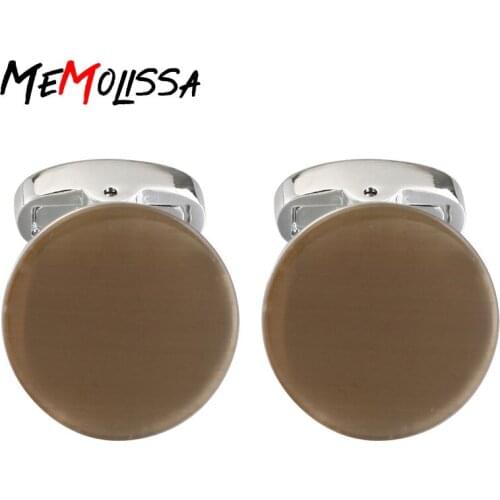 MeMolissa Brown Color Cufflinks Vintage Round Opal Design Natural Opal Decoration Gift For Men wedding Cuff Links Wholesale
