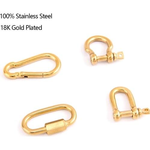 100% Stainless Steel Clasp For Jewelry Finding Strong Shackle U Carabiner Snap Hook Charm Climbing Spiral Buckle Horseshoe Clasp