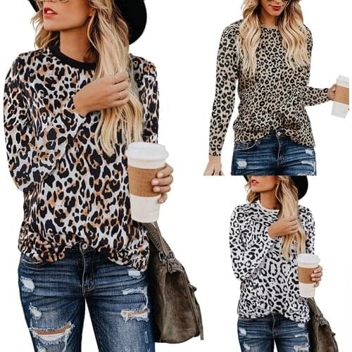 Womens Sexy Leopard Sweatshirts Long Sleeve O-Neck Pullover Tops Slim Fit 2019 Fashion Autumn Women Casual Hoodies