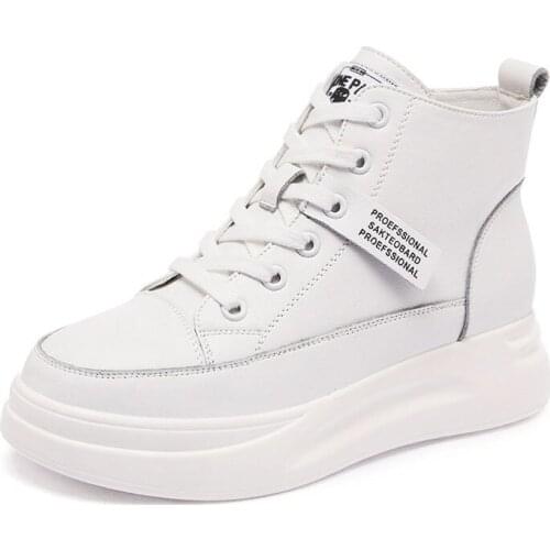2021 Spring and Autumn High Top Womens Shoes Genuine Leather Platform White Shoes Sports Single Lining Ladies Casual Shoes