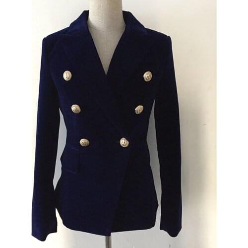 HIGH STREET Newest Runway 2020 Designer Blazer Womens Double Breasted Lion Metal Buttons Velvet Blazer Coat