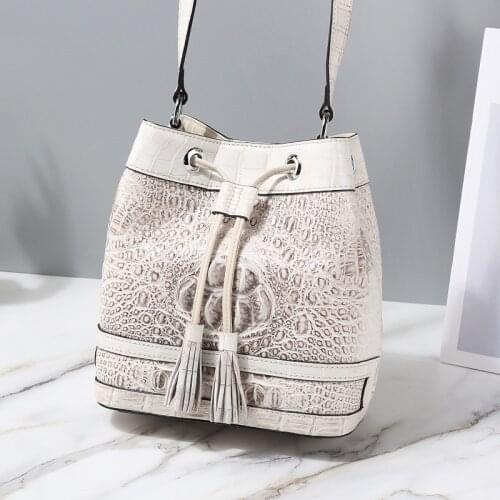 Authentic Real Crocodile Skin Lady Small Bucket Purse Female Bag Genuine Alligator Leather Womens Cross Shoulder Bag