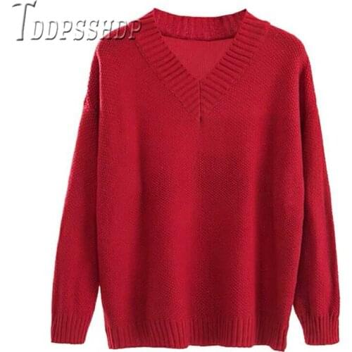 Korean Easy To Match Retro Chic Women Sweater V Neck Pullover Knitting Long Sleeve Female Sweaters