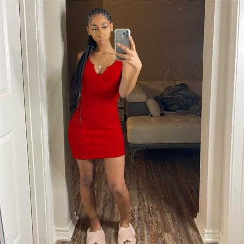 Sexy V-neck Summer Dress for Women 2021 Sleeveless Tank Bodycon Mini Dress Streetwear Basic Casual Dresses Vestidos De Verano