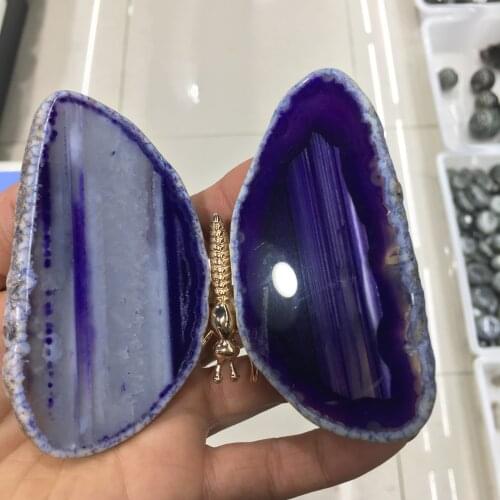1PCS Large-sized Natural Purple Agate Slice Butterfly Stones Quartz Home Decor Gift