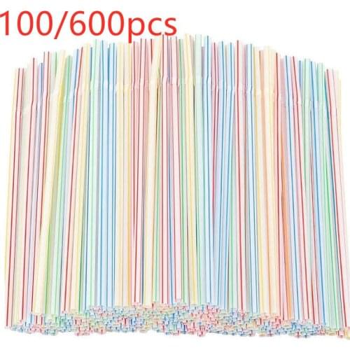 100/600Pcs rietjes Disposable Plastic Drinking Straws Multi-Colored Striped Bendable Elbow Straws Party Event paille plastique