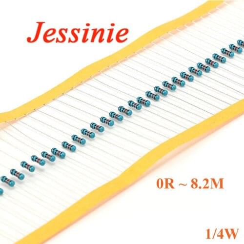 100PCS 1/4W Metal Film Resistor Resistance 1% 9.1K 82R 82K 820R 8.2M 8.2K 75R 750R 7.5K 68R 680 680K 6.2K 56K 560R 5.1K 39R 390R