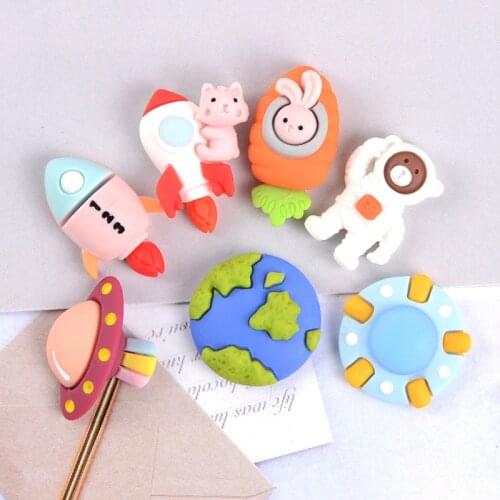 15Pcs Cartoon Rocket Astronaut Flying Saucer Flat back Resin Cabochon Fit Phone Decoration Craft DIY Scrapbooking Accessories