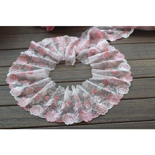 2 Yards Lace Trim Pink Rose Floral Embroidered Tulle Lace Trim 5.1 Inches Wide High Quality