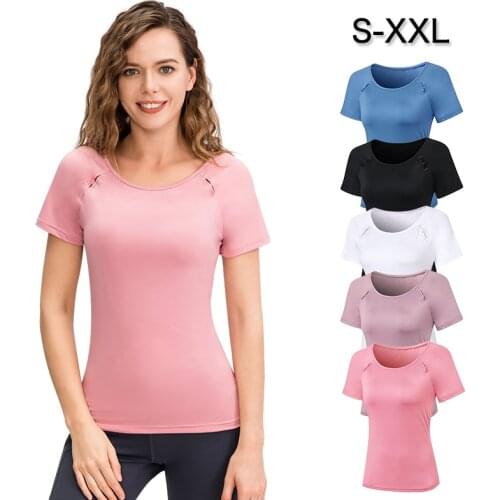 2021 Yoga top Short-Sleeved Running Training Sport Shirt Quick Dry Sport Tops gym Fitness t shirt women workout Casual Shirt
