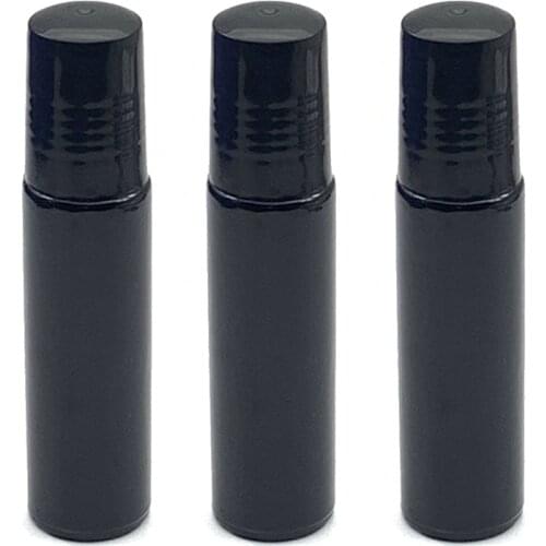 5pcs Empty 10ml Black Glass Roller Perfume Bottle Essential Oil Vail 10cc Roll-On Jar