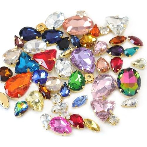 50pcs Mixed Shapes Colors Sizes Sew On Rhinestone with Claw Glass Strass стразы Sew On Claw Rhinestones Wedding Dress E7052