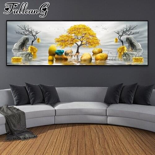 FULLCANG Abstract Golden Tree and Stone diamond painting large full square round embroidery 5d diy mosaic needlework kit FC2595