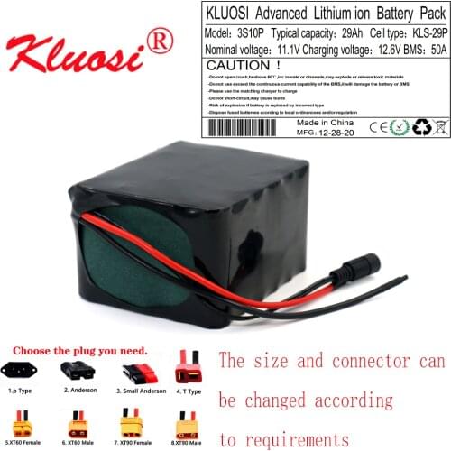 KLUOSI 12V 29Ah 3S10P 450Watt 12V Battery 12.6V Lithium Battery Pack with 50A BMS for Inverter Tour Car Child Car Solar Light