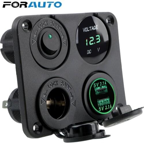 4 In 1 Car Charger 12V Cigarette Lighter Dual USB Charger ON-OFF Switch 4.2A Voltmeter for Marine RV Truck Camper Vehicles