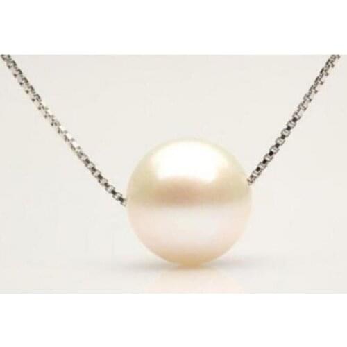 Free shipping CHARMING AAA 12MM SOUTH SEA GENUINE WHITE PEARL NECKLACE PENDANT SILVER CHAIN