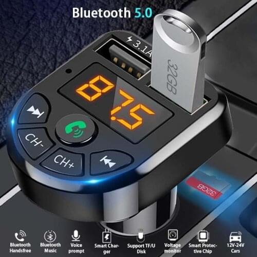 Handsfree Wireless Bluetooth 5.0 Car FM Transmitter MP3 Player Dual USB Charger Bluetooth FM Transmitter