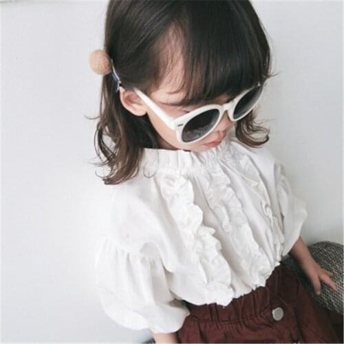 Girls Blouses Korean Lantern Sleeve Fashion Toddler Shirts Kids Clothing Lace Splice Baby Girls Blouses Long Sleeve White Shirt