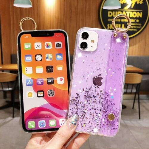 Cover for iPhone 11 Pro Max 11 Pro X XR XS Max SE 2 8 7 6 6S Plus Star Glitter Wristband Bracket Anti-fall Clear Soft Case Shell