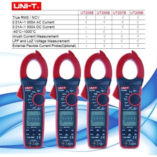 UNI-T Digital Clamp Meter AC/DC 1000A 1000V True RMS current capacitance resistance tester UT206B / UT207B / UT208B