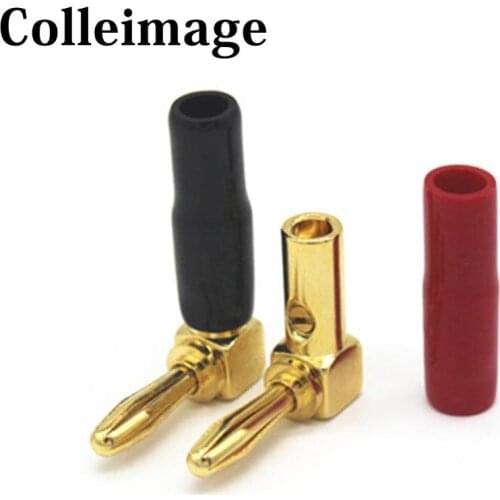 Colleimage 8Pcs Brass L Elbow 4mm Banana Plug Connector Red+Black 90 Degree Amplifier Speaker Terminal