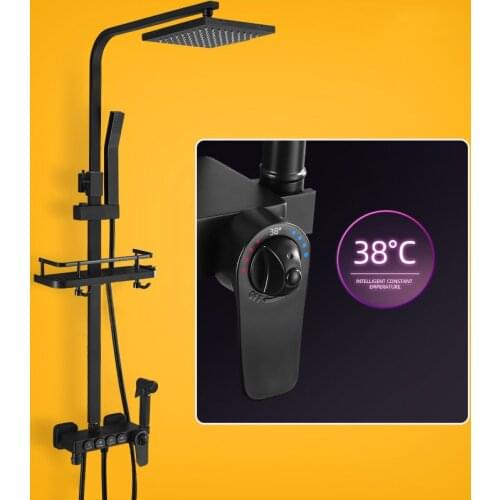 Bathroom Household Silver Black Shower Set All-copper Intelligent Thermostatic Pressurized Big Top Head Shower