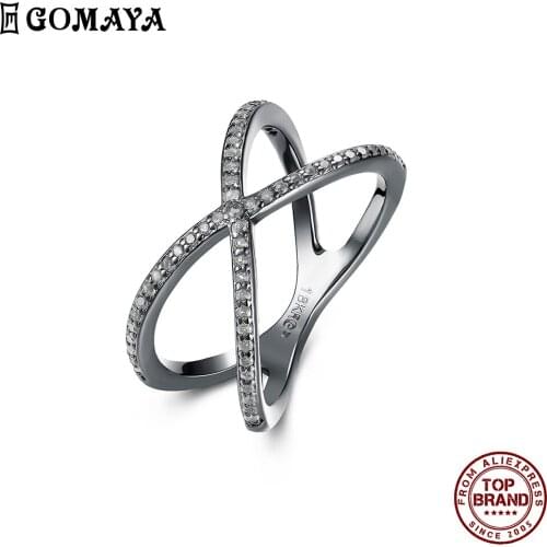 GOMAYA Cross Connection Zirconia Women Rings Fashion K-POP Style Ring Minimalist Wedding Jewelry Engagement Gift To Girlfriend