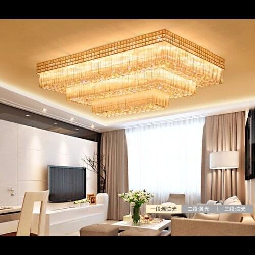 Living room crystal lamp led ceiling lamp rectangular atmospheric lamp European style hall lamp remote control villa living room