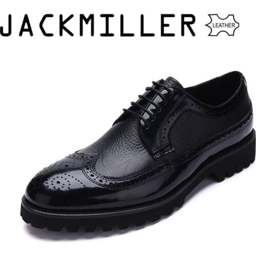 Jackmiller Top Brand Mens Oxfords Patent/Cow Leather Shoe Lace-Up Mens Dress Shoes EVA good quality Black Color size run 40-44